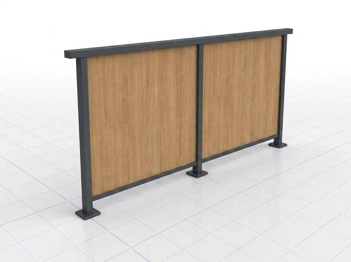 Garde-corps aluminium panneaux HPL effet bois, structure anthracite